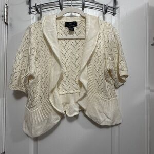 Lennie for Nina Leonard shrug‎ women’s M crochet open knit cardigan cream EUC